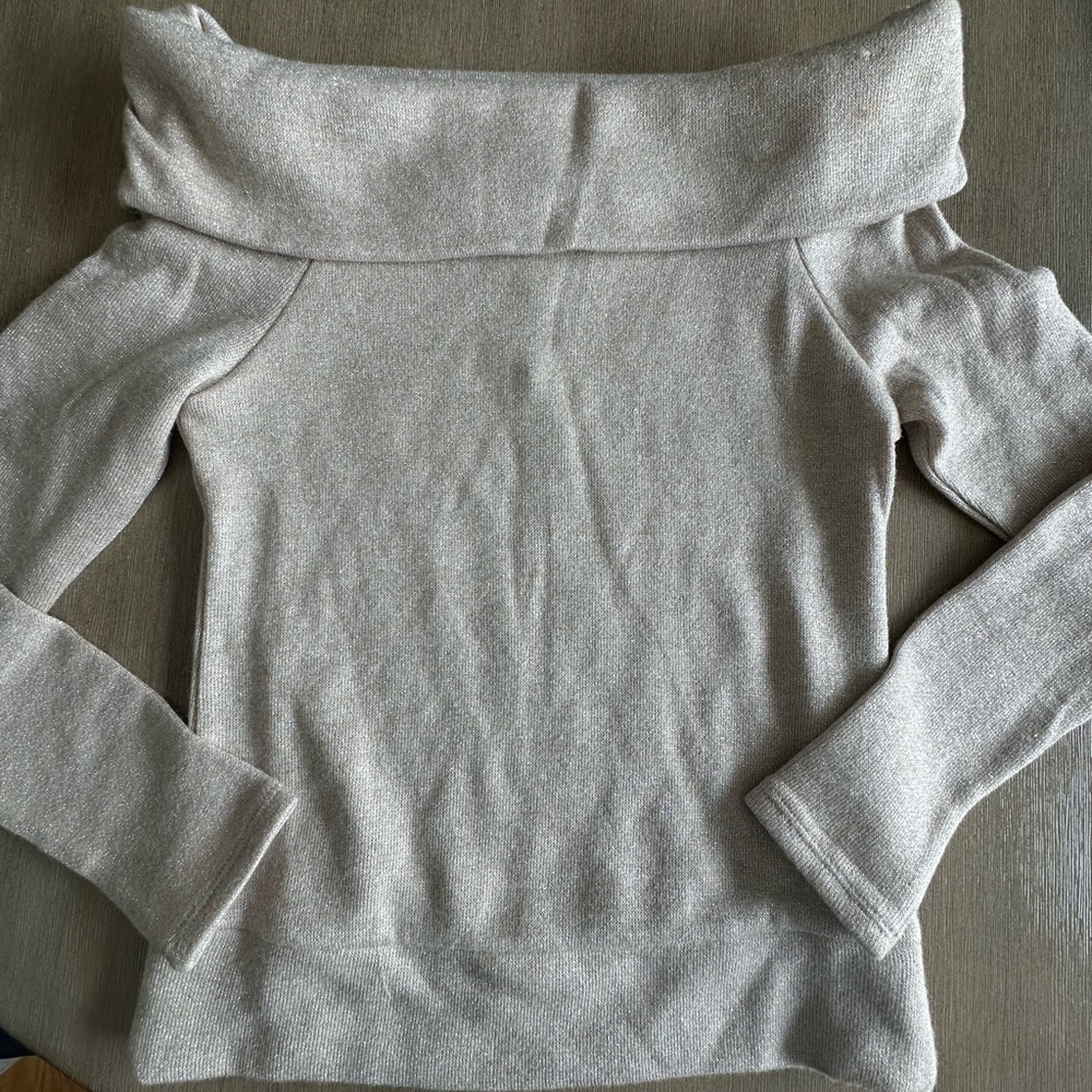 White House Black Market Cream sparkle Off-Shoulder Sweater
